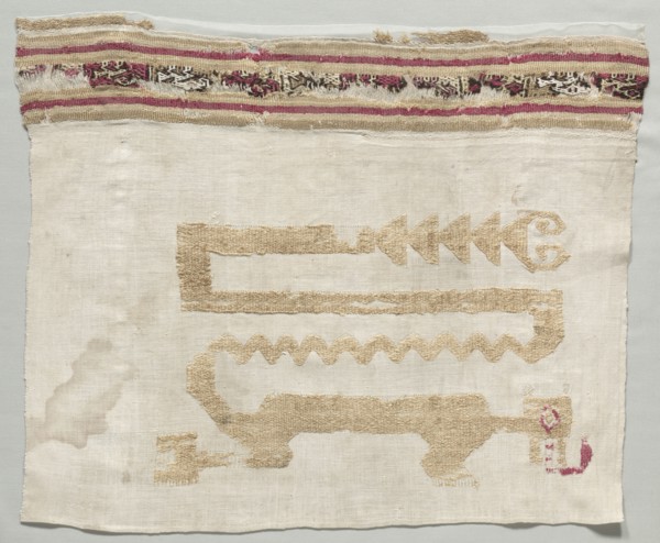 Fragment from a Mantle, c. 1100-1400. Peru, North Coast, Chimu Culture, 12th-15th century. Tabby,