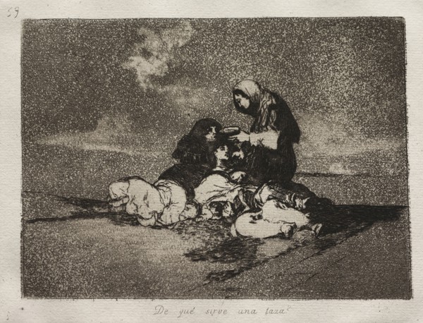 The Horrors of War:  What is the Use of a Cup?. Francisco de Goya (Spanish, 1746-1828). Etching and