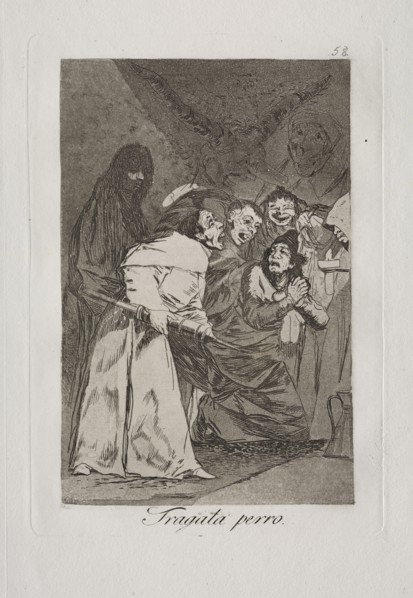 Caprichos:  Swallow it, Dog!. Francisco de Goya (Spanish, 1746-1828). Etching and aquatint