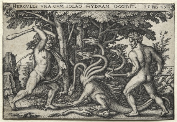 The Labors of Hercules: Hercules Killing the Lernean Hydra, 1545. Hans Sebald Beham (German,