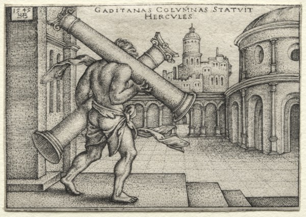 The Labors of Hercules: Hercules and the Columns of Gades, 1545. Hans Sebald Beham (German,