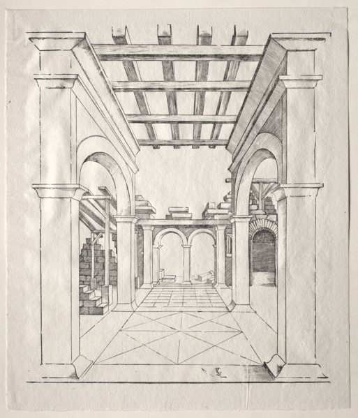 A Portico. Erhard Schön (German, c. 1491-1542). Woodcut