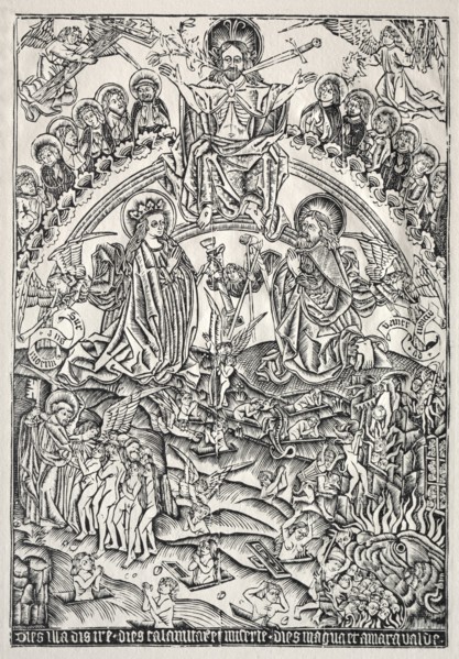 Das Jüngste Gericht, c. 1490. Germany, 15th century. Woodcut; sheet: 45.2 x 31.6 cm (17 13/16 x 12