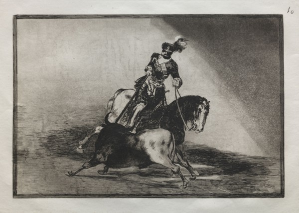 Bullfights:  Charles V spearing a bull, 1876. Francisco de Goya (Spanish, 1746-1828). Engraving
