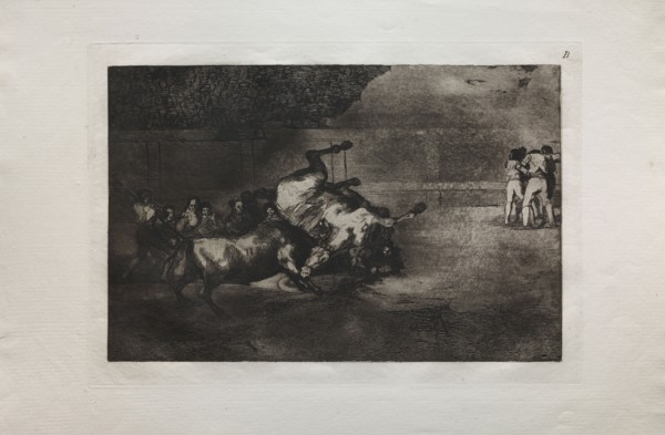 Bullfights:  A Horse Thrown by the Bull, 1876. Francisco de Goya (Spanish, 1746-1828). Engraving