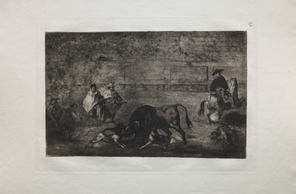 Bullfights: The Dog Let Loose on the Bull, 1876. Francisco de Goya (Spanish, 1746-1828). Engraving