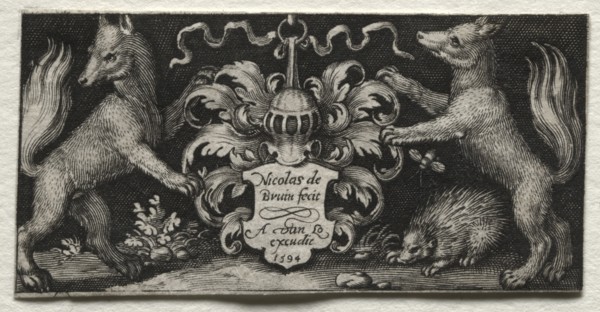 Fighting Chimeras and Scenes to Aesop's Fables: Coat of Arms, 1594. Nicolaes de Bruyn