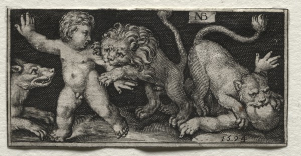 Fighting Chimeras and Scenes to Aesop's Fables: Lions Attacking Children, 1594. Nicolaes de Bruyn