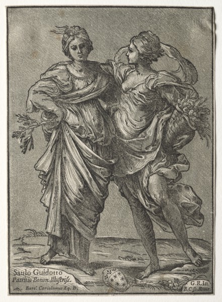 Alliance of Peace and Abundance, 1642. Bartolommeo Coriolano (Italian). Chiaroscuro woodcut