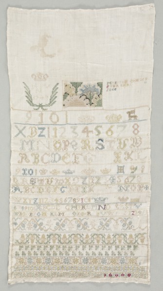 Sampler, 1742. Germany, Mid 18th century. Silk embroidery on linen ; overall: 52.1 x 27.9 cm (20