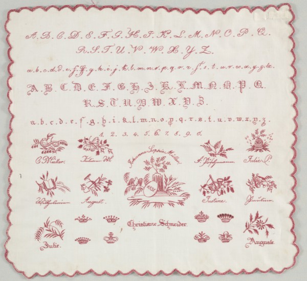 Sampler, 1831. Germany, Early 19th century. Embroidered cotton; overall: 34 x 36.5 cm (13 3/8 x 14