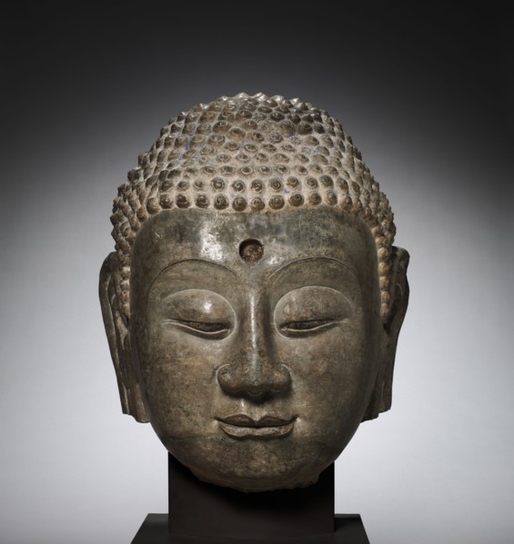 Head of Buddha, c. 570. China, Hebei province, northern Xiangtangshan caves, South cave, Northern