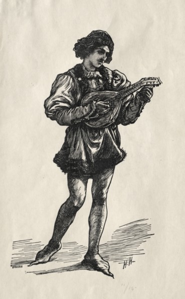 A Troubadour. Hubert von Herkomer (British, 1849-1914). Wood engraving
