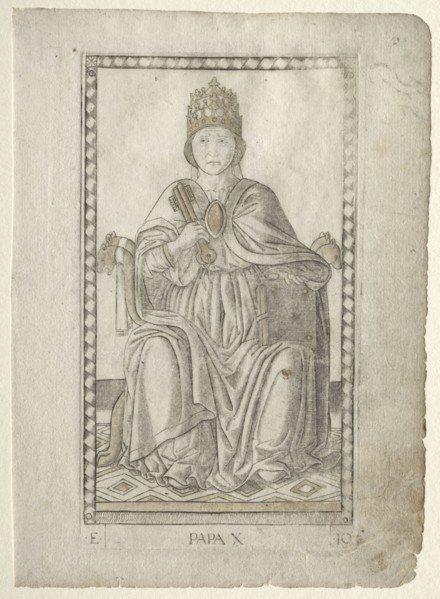 The Pope (from the Tarocchi, series E: Conditions of Man, #10), before 1467. Master of the E-Series