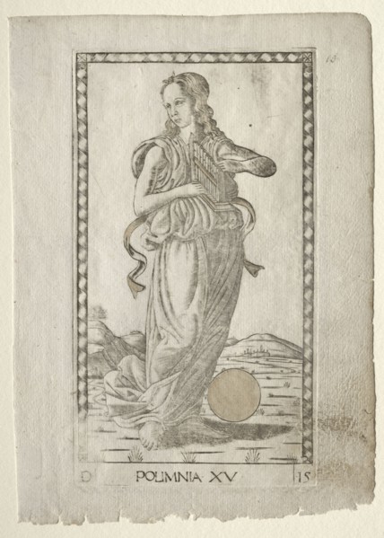 Polyhymnia (heroic hymns) (from the Tarocchi series D:  Apollo and the Muses, #15), before 1467.
