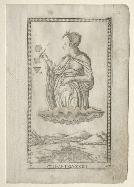 Geometry (from the Tarocchi, series C:  Liberal Arts, #24), before 1467. Master of the E-Series