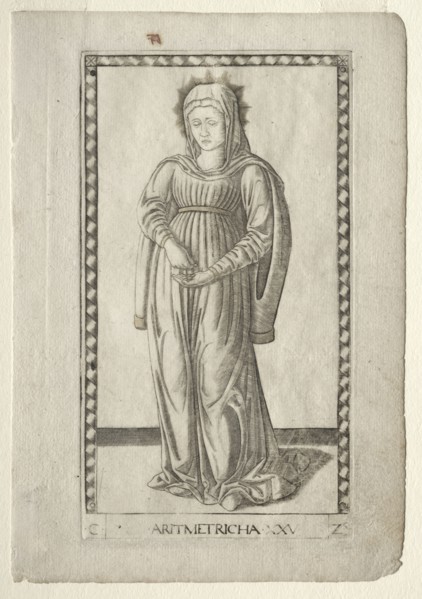 Arithmetic (from the Tarocchi, series C:  Liberal Arts, #25), before 1467. Master of the E-Series