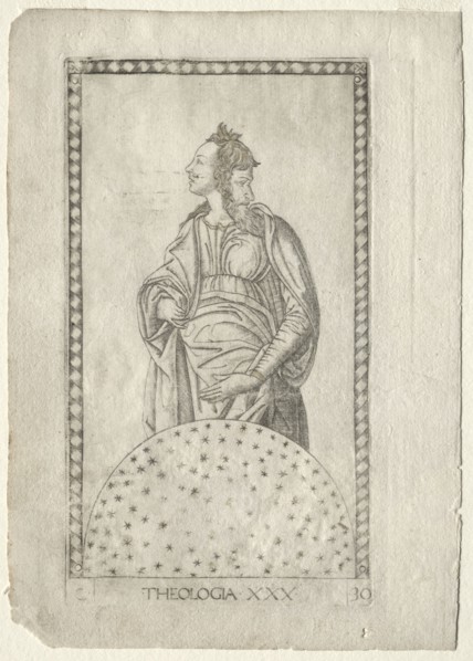 Theology (from the Tarocchi, series C:  Liberal Arts, #30), before 1467. Master of the E-Series