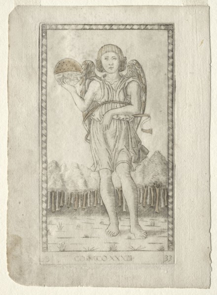 Genius of the World (from the Tarocchi, series B: Cosmic Principles & Virtues, #33), before 1467.