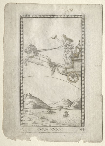 Luna (from the Tarocchi, series A:  Firmaments of the Universe, #41), before 1467. Master of the