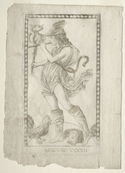 Mercury (from the Tarocchi, series A:  Firmaments of the Universe, #42), before 1467. Master of the