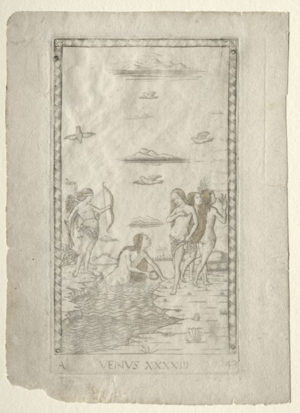 Venus (from the Tarocchi, series A:  Firmaments of the Universe, #43), before 1467. Master of the