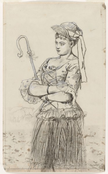 Shepherdess, c. 1878. Winslow Homer (American, 1836-1910). Charcoal with brush and brown wash,
