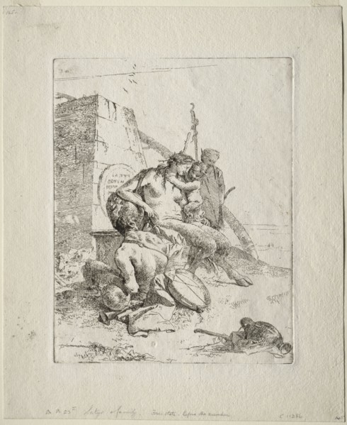 Scherzi:  Satyr Family with the Obelisk. Giovanni Battista Tiepolo (Italian, 1696-1770). Etching