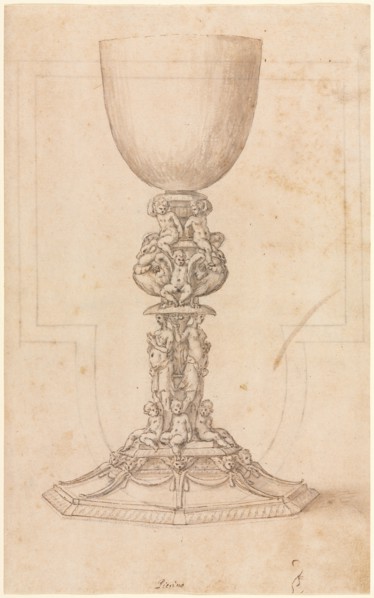 Design for a Chalice (recto) Architectural Plan (verso), mid 1500s. Luzio Romano (Italian, active
