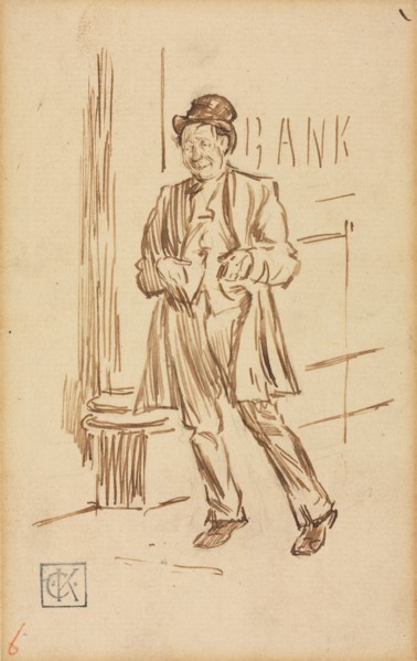 Study of a Drunken Man Passing a Bank. Charles Samuel Keene (British, 1823-1891). Pen and ink;