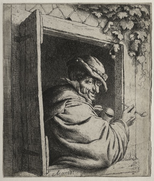 The Smoker at the Window. Adriaen van Ostade (Dutch, 1610-1684). Etching