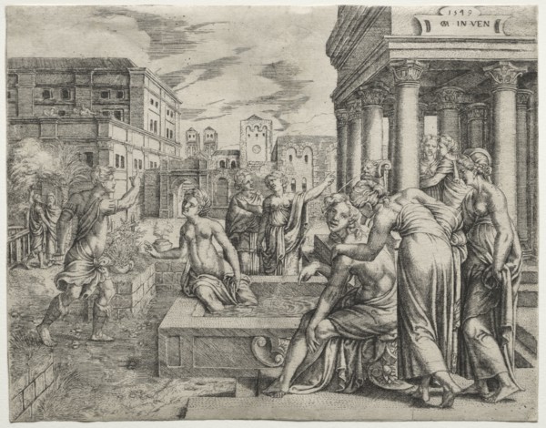 Bathsheba in the Bath, 1549. Cornelis Massys (Flemish, 1510/11-1556/57). Engraving