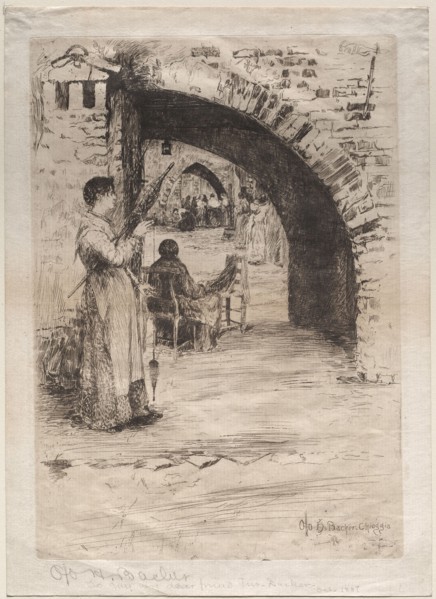 Net Makers, 1881. Otto H. Bacher (American, 1856-1909). Etching