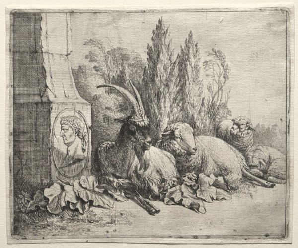 Bust at the Bottom of a Pyramid, 1665. Johann Heinrich Roos (German, 1631-1685). Etching