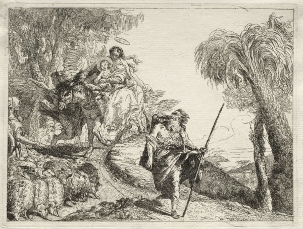 Flight into Egypt:  The Holy Family and the Flock of Sheep. Giovanni Domenico Tiepolo (Italian,