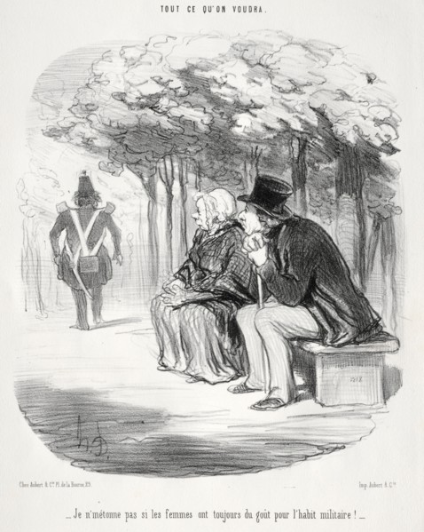 What you will, plate 51:  I do not wonder that women are always fond of the military uniform?, 1848