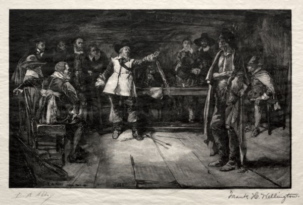 Miles Standish's Challenge, 1887. Frank H. Wellington (American, 1858-1911). Wood engraving