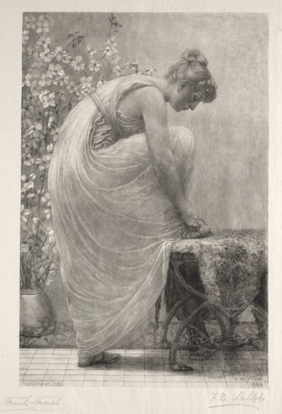 Lacing the Sandal, 1886. Frank French (American, 1850-1933). Wood engraving