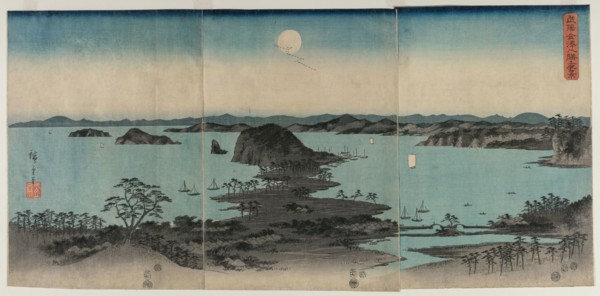 Eight Views of Kanazawa at Night, 1857. Utagawa Hiroshige (Japanese, 1797-1858). Triptych of color