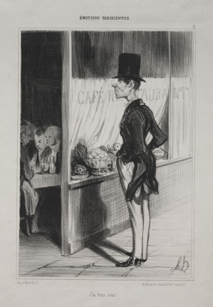 published in le Charivari (1 September 1839): Parisian Emotions, plate 3:  I Have Three Sous!, 1839
