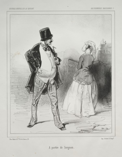 Baliverneries Parisiennes:  A portée de lorgnon. Paul Gavarni (French, 1804-1866). Lithograph