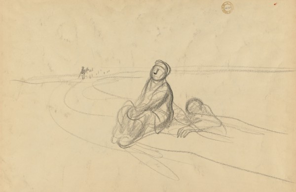 Two Figures on a Road, c. 1919. Jean Louis Forain (French, 1852-1931). Black crayon; sheet: 37 x 53