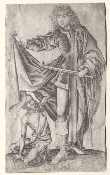 St. Martin Dividing His Cloak for a Beggar. Israhel van Meckenem (German, c. 1440-1503). Engraving
