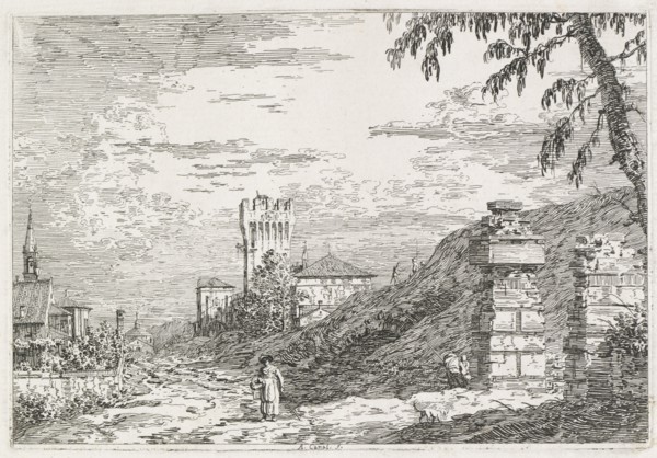 Views:  Two Ruined Pillars, 1735-1746. Antonio Canaletto (Italian, 1697-1768). Etching