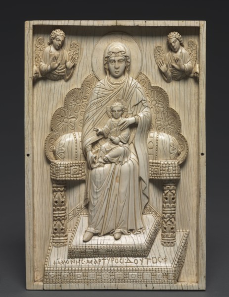 Ivory Plaque with Enthroned Mother of God ("The Stroganoff Ivory"), 950-1025. Byzantium,