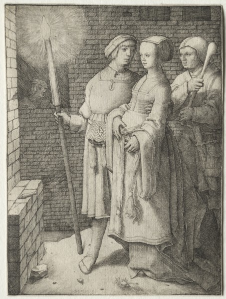 The Man with the Torch and a Woman Followed by a Fool, c. 1508. Lucas van Leyden (Dutch, 1494-1533)