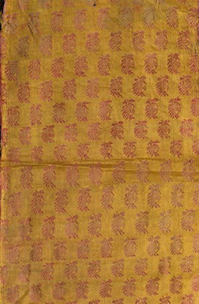 Brocade, 1800s. India, Surat, 19th century. Brocade; silk and cotton; overall: 28.8 x 17.2 cm (11
