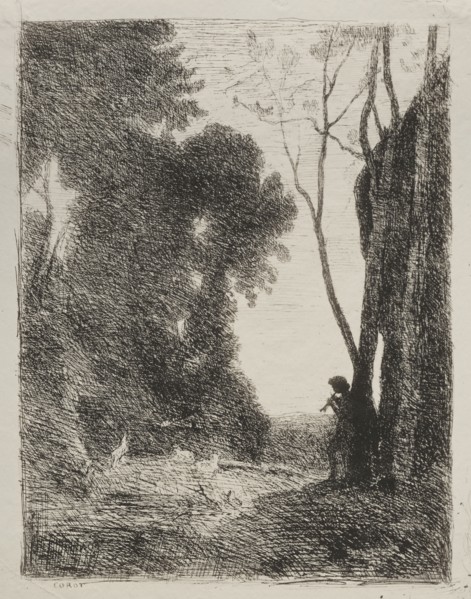 The Little Shepherd, original impression 1855, printed in 1921. Jean Baptiste Camille Corot