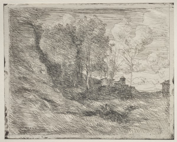 A Souvenir of Ostia, original impression 1855, printed in 1921. Jean Baptiste Camille Corot