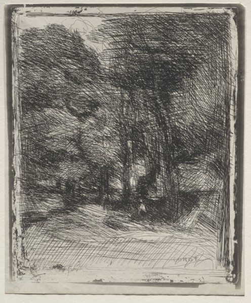 A Souvenir of the Bas-Bréau, original impression 1858, printed in 1921. Jean Baptiste Camille Corot